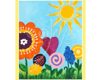 Girls nursery art print, SUNNY GARDEN, 8x10 inch giclee, children's decor, Art for kids