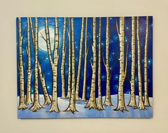 Winter Birch Trees, 24x18 inch original acrylic painting on canvas