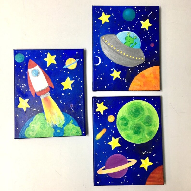 CUSTOM Space Themed Wall Art for Kids Set of 3 8x10 inch | Etsy