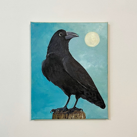 Crow Art, 8x10 Acrylic Crow Painting on Canvas - Etsy