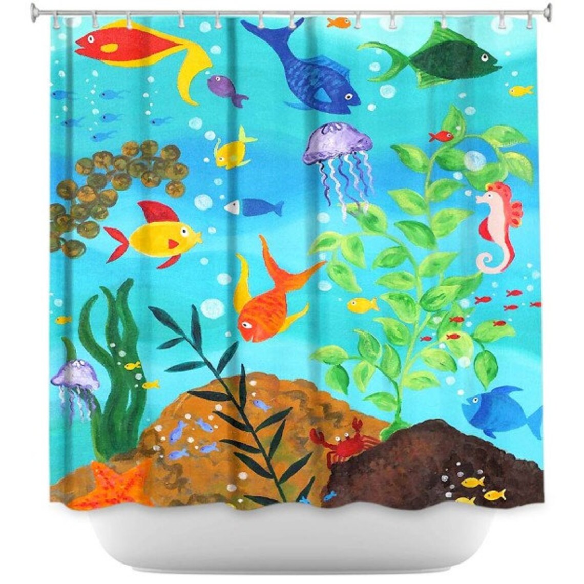 Fish Shower Curtain Happy Fish Colorful Tropical Fish Etsy