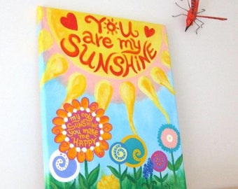 CUSTOM Baby Girl Nursery Art, You Are My Sunshine floral art, 11x14 inch acrylic painting personalized custom art