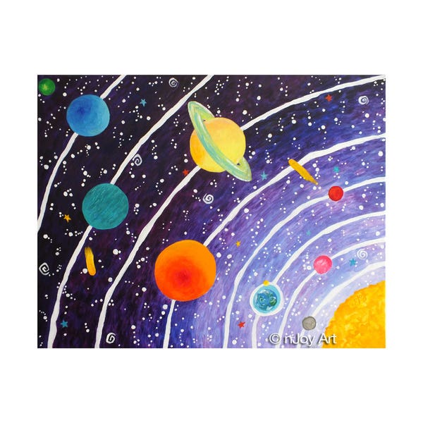 Purple Solar System art print for kids room, 8x10 inch space themed children's room or nursery decor