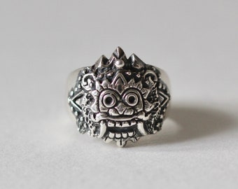 Gardian Boma Ring / Hand-carved Bali Demon God / Recycled Sterling Silver / Balinese Lucky Amulet Signet / Carved and Cast in London, UK
