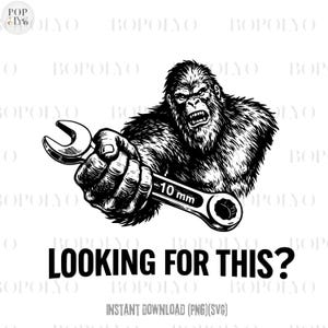 ¿Buscas esto? Nota graciosa de mecánico con llave de 10 mm de Pie Grande PNG SVG, meme de llave perdida, diseño humorístico de reparación de autos