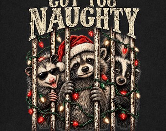 Got Too Naughty Prison Raccoon Opossum skunk Vintage Funny Saying Xmas Quotes Funny Sarcastic Kid Distressed PNG, Holiday Pod Dtf Xmas png
