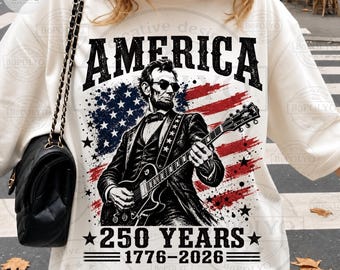 Vintage Abraham Lincoln Abe Lincoln Playing Guitar 250 Years PNG Funny Patriotic 4th July Vintage USA Musician Design