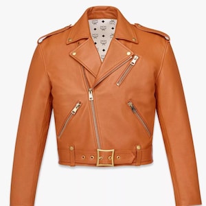 MCM Cognac Leather Biker Jacket: Luxury Designer Outerwear