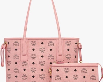 Luxury MCM Tote Bag with Matching Pouch  Designer Monogram Shoulder Bag
