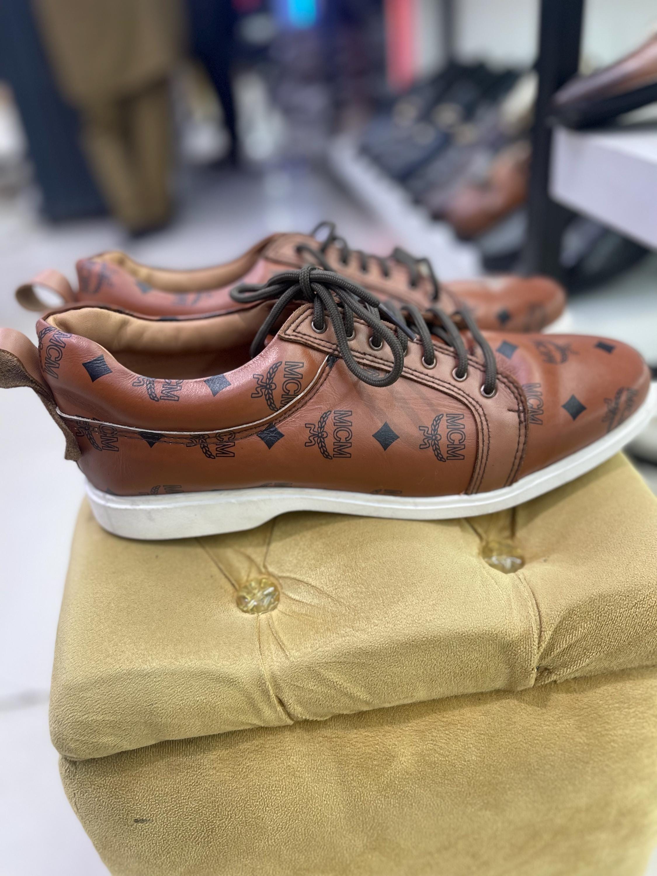 Luxury MCM Leather High-top Sneakers – Cognac Brown Monogram  display picture 2
