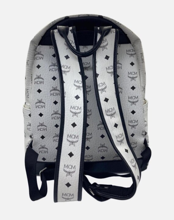 Luxury White MCM Monogram Backpack – Designer Leather Travel  display picture 2