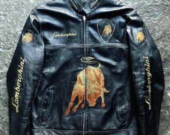 新品 Rhude ランボルギーニ ブラック/ブラウン レザー ボンバー