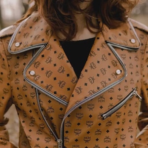 MCM Brown Leather Bomber Jacket: Unisex Luxury Streetwear