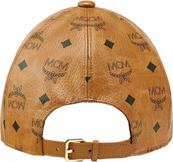 MCM Cognac Tan Monogram Baseball Cap UNISEX RARE MCM Leather Logo Adjustable Hat Cognac Size S | Depop main image 4