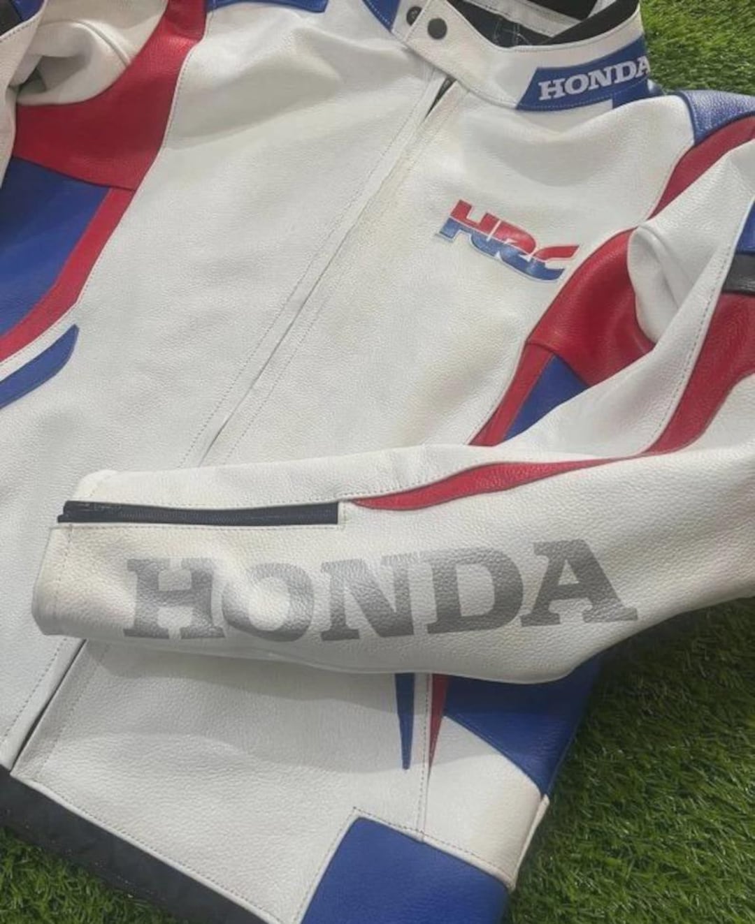 Honda HRC Racing Leather Jacket White Red & Blue Premium Biker Jacket ...