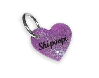 Custom Tiny Dog and Cat ID Tag - GLOW in the DARK 1" Heart Pet Name Charm - Cute Personalized Dog Tag Pet id - Handmade Pet Collar Accessory