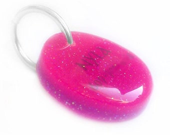 Pink Purple Glitter Pet ID Tag - Round Cat and Dod ID Pet Tag - Cute Resin Handmade Pet Accessories - Pet Collar Accessory Necklace Kawaii