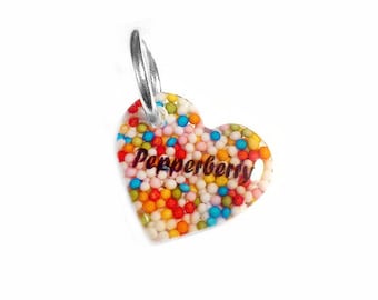 Tiny Heart Pet ID Tag - 1" Sprinkles Dog and Cat Charm - Cute Personalized Dog Id Pet Tag - Handmade Colorful Pet Collar Accessory - Puppy