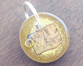 LOTR Dog & Cat ID Tag - Small Round Gold DogTag -Map of Middle Earth and The One Ring - Inspired by Lord of the Rings n The Hobbit Accessory