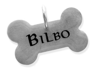 Silver LOTR Bone Dog Tag - Glow in the Dark - Personalized Dog Pet ID - Waterproof Name Tag - Male Dog Collar Accessory - Handmade Name Tag