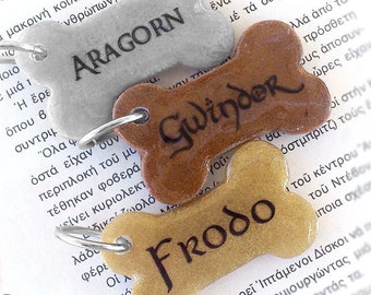 Custom color Bone Dog Tag - Personalized handmade pet ID tag - Silent, waterproof dog collar accessory - Lord of the Rings inspired