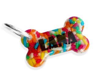 Personalized Rainbow Small Dog Tag - Colorful Sprinkles - Mini Small Size - Custom Handmade Dog Pet ID - Cute Dog Collar Accessory - Light