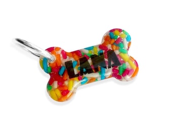 Personalisierte Regenbogen Kleine Hundemarke - Bunte Streuseln - Mini Kleine Größe - Individuelle Handgemachte Hund Haustier ID - Süßes Hundehalsband Zubehör - Licht