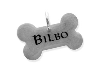Silber LOTR Bone Dog Tag - Glow in the Dark - Personalisierte Hund Haustier ID - Wasserdichte Namensschild - Hundehalsband Zubehör - Handgemachtes Namensschild