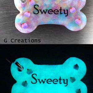 Fruit & Candy Sprinkles Bone Dog Tag Night Glow Personalized Custom Handmade Dog Pet ID Resin Colorful Glitter Collar Accessory image 9