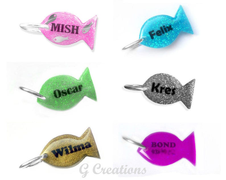 Glitter Fish Cat Tag GLOWING Custom Color Cat ID Pet Tag Resin Handmade Kawaii Cat Accessories Cat Collar Accessory Original & Cute image 3