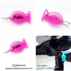 Glitter Fish Cat Tag GLOWING Custom Color Cat ID Pet Tag Resin Handmade Kawaii Cat Accessories Cat Collar Accessory Original & Cute image 2