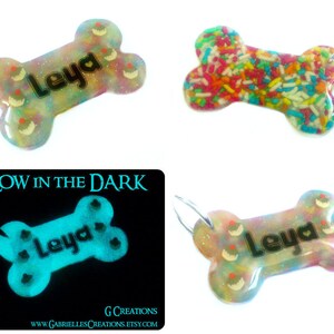 Fruit & Candy Sprinkles Bone Dog Tag Night Glow Personalized Custom Handmade Dog Pet ID Resin Colorful Glitter Collar Accessory image 2