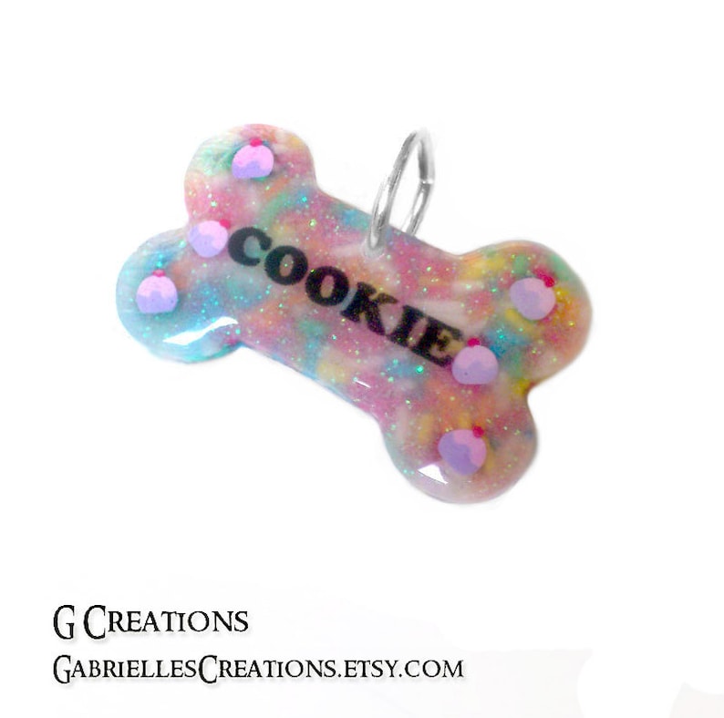 Fruit & Candy Sprinkles Bone Dog Tag Night Glow Personalized Custom Handmade Dog Pet ID Resin Colorful Glitter Collar Accessory image 3