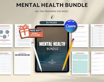 Mental Health Planner Bundle Therapy Workbook Anxiety Depression Journal Self Care Tracker Mood Habit Planner Mindfulness Worksheets Canva