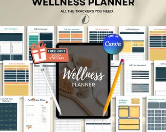 Planner del benessere, bonus adesivi gratuiti, miglioramento personale, intenzione di cura di sé, checklist per la cura di sé, cura di sé settimanale, planner stampabile in PDF