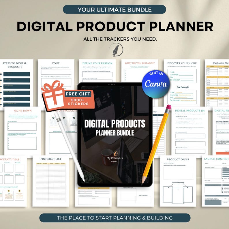 Digital Product Planner Printable & Canva Template | Online Business ...