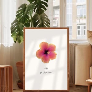 Trendy Angel Number 444 Print - Wall Art - Hibiscus Flower Wall Print