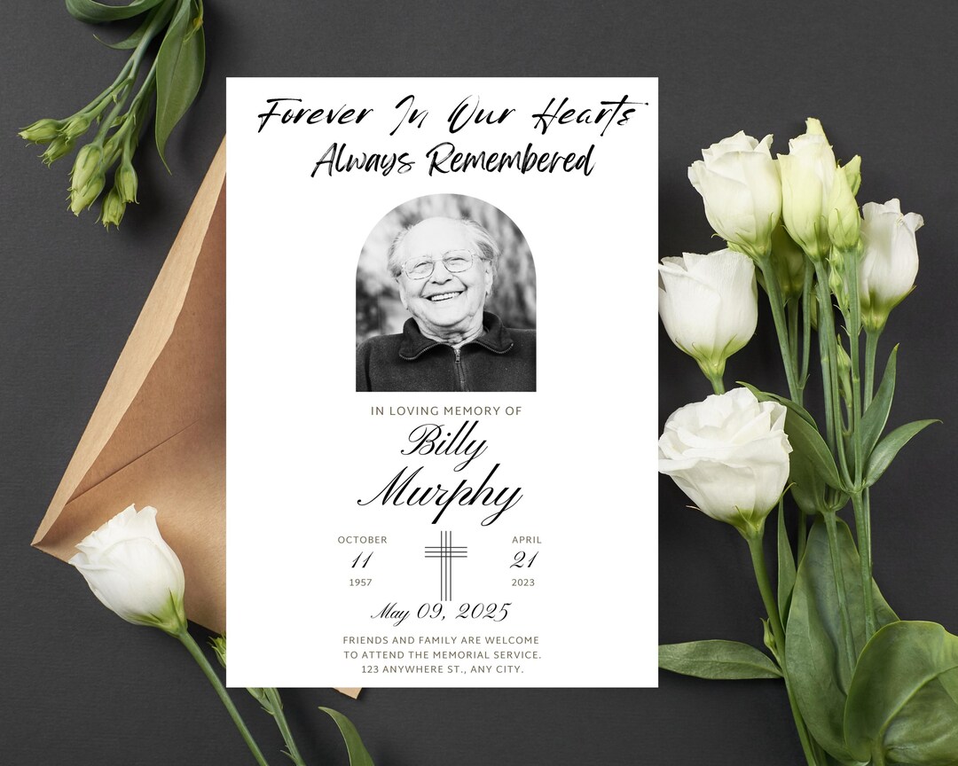 Black and White Funeral Invitation • Editable Obituary Template ...