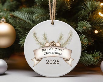 Babys First Christmas Ornament 2025, Newborn Keepsake Gift, First Christmas Baby Ornament, Holiday Ribbon Garland Decor, First Baby Ornament