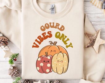 Gourd Design Sweatshirt, Retro Fall Pullover, Funny Thanksgiving Sweater, Cozy Autumn Crewneck, Pumpkin Gourd Top, Funny Fall Pun Shirt