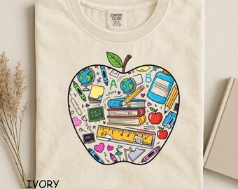 Lärare Äpple T-shirt, lärare grafisk T-shirt, minimalistisk lärare T-shirt, tillbaka till skolan lärare outfit, lärare uppskattning gåva