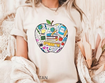 Lärare äpple-tröja, grafisk lärar-t-shirt, minimalistisk lärar-t-shirt, tillbaka till skolan läraroutfit, lärare äpple-tröja, grafisk lärar-tröja