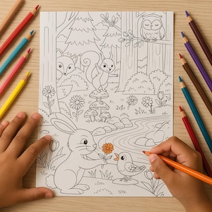 Animal Forest Coloring Book – Woodland Animals Printable Pages for Kids & Adults – 20 Page Digital Download