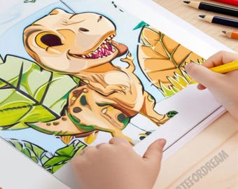 Dinosaur Coloring Page Printable T-Rex Activity - Digital Download