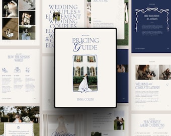 Plantilla de guía de precios para fotografía de bodas, folleto romántico en Canva, lista de precios de lujo para fotógrafos