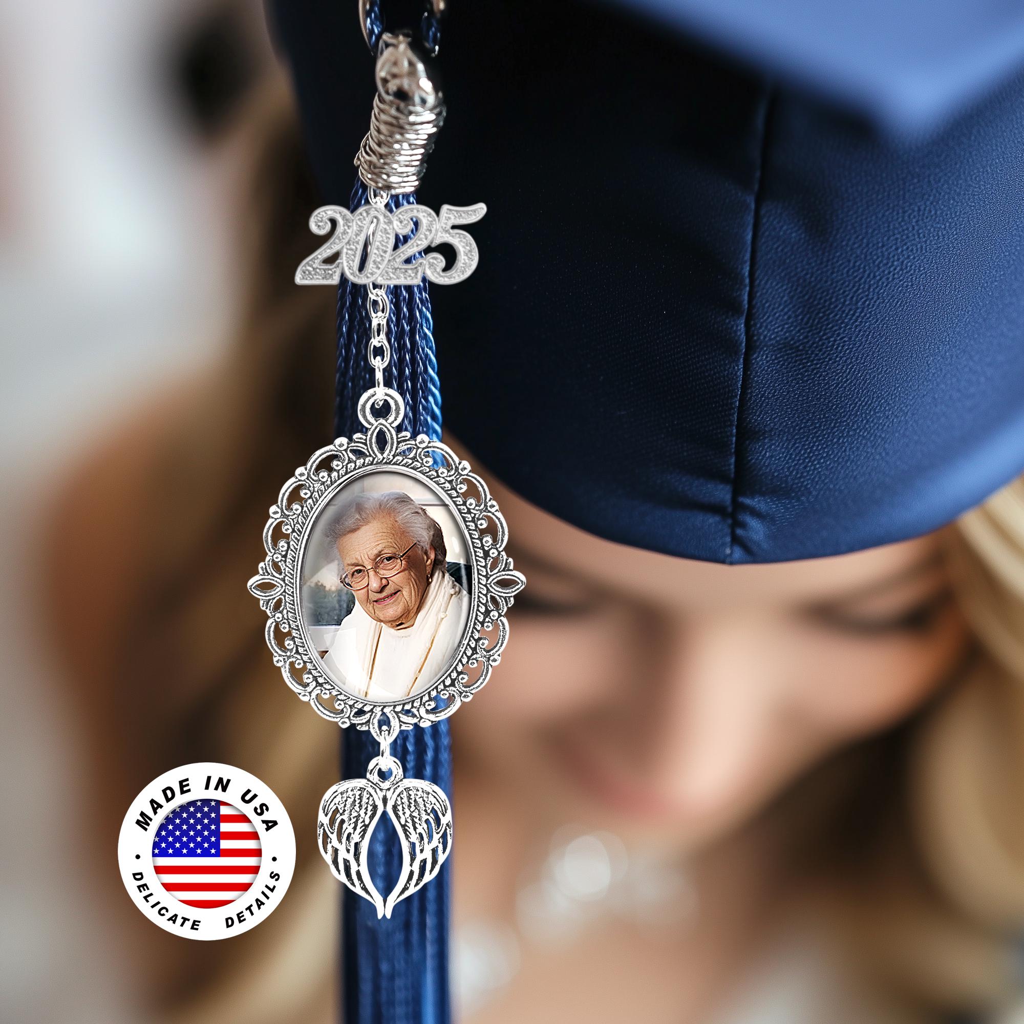 MOTICIUS Custom Graduate Photo Charm Tassel For Graduation Cap Decorations Personalized Memorial Graduation Tassel With Angel Wings Custom Memory Picture For 2025 Graduate Gifts