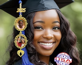 Custom Photo Graduation Tassel Charm | Memorial Angel Wings, Class of 2025