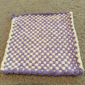 Handmade, woven potholder. Extra large pro size, measuring roughly 8”x 8.” Great gift!