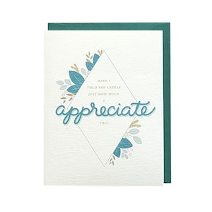 I Appreciate You / Thank You / Thanks / Thank you Card / Thank You Note / Simple / Botanical / Blank Greeting Card / Green / Hand Lettering