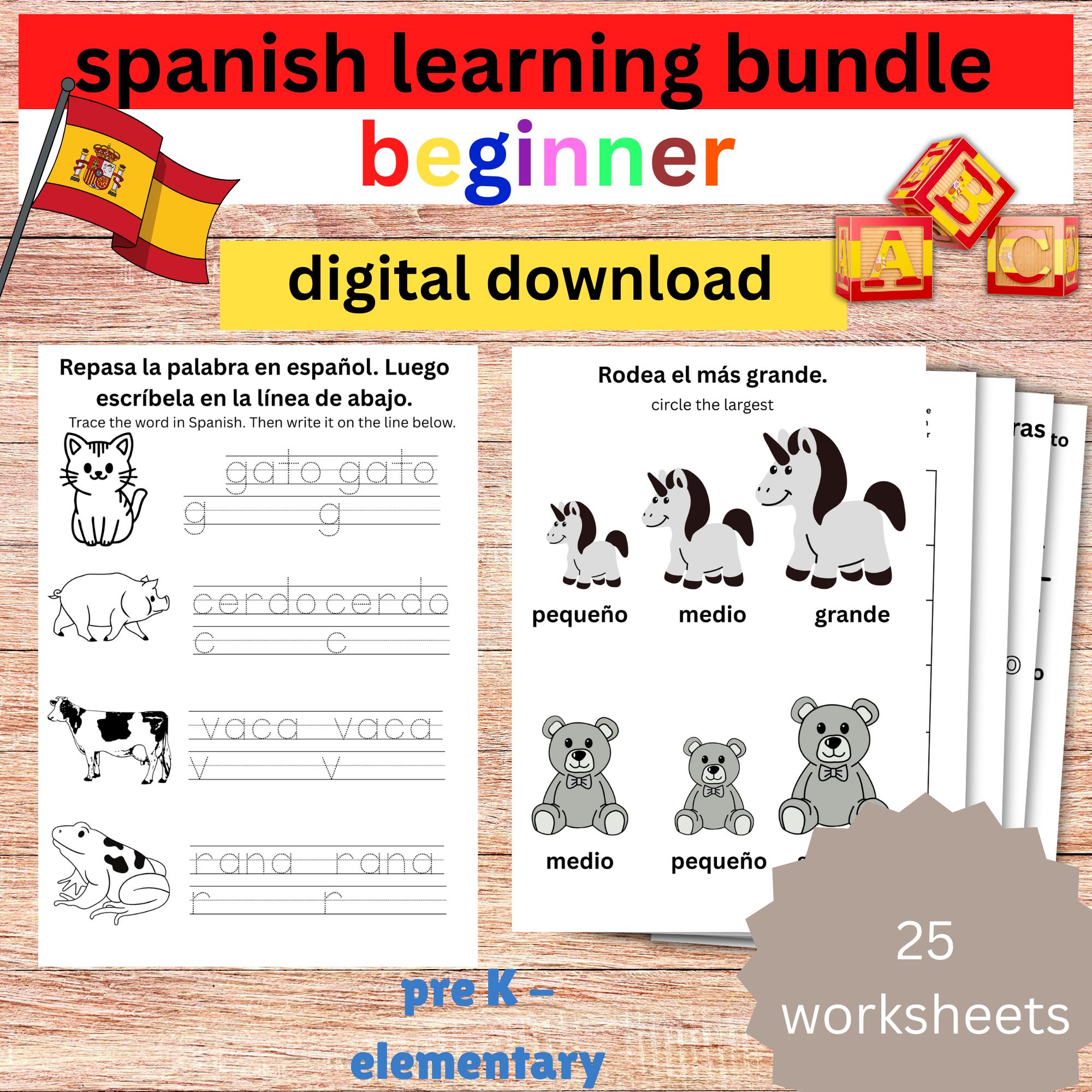 Spanish Learning Worksheets for Children. Beginner Spanish Printable